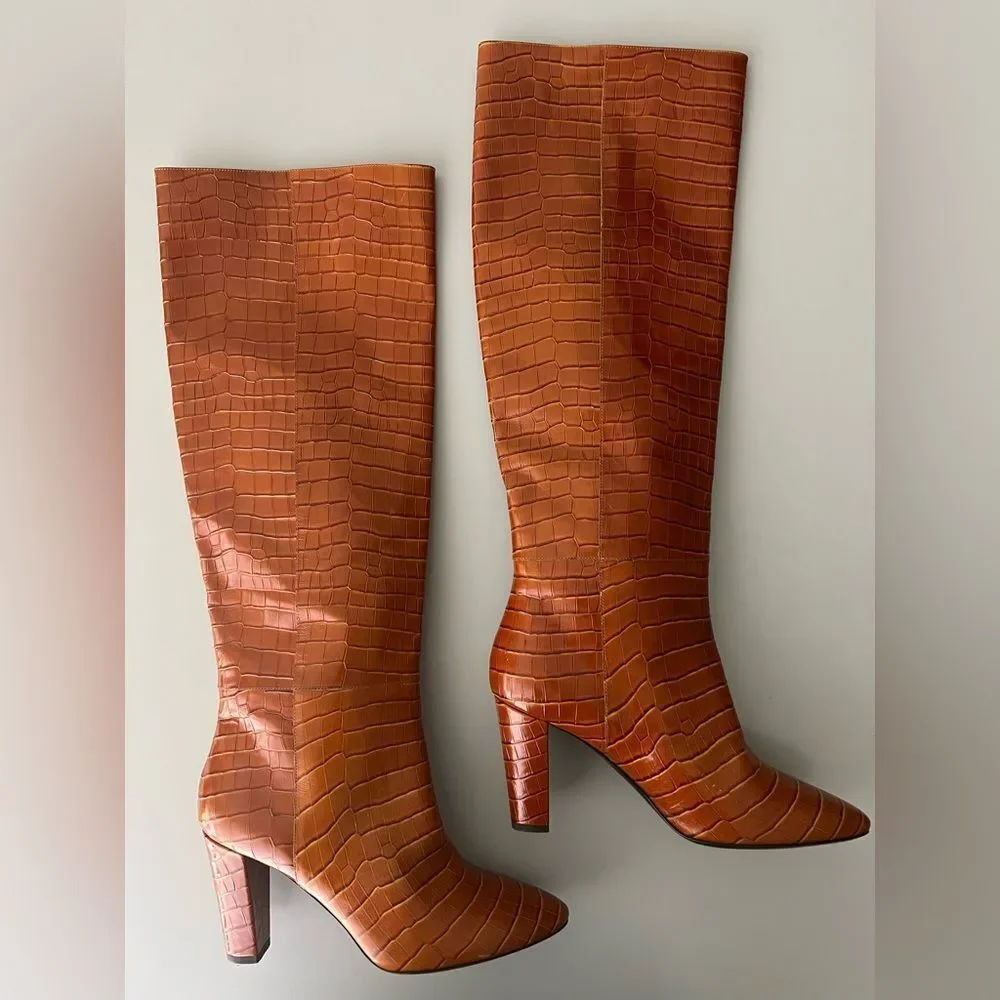 New Longchamp Cros Embossed Leather Knee High Boot Size 40